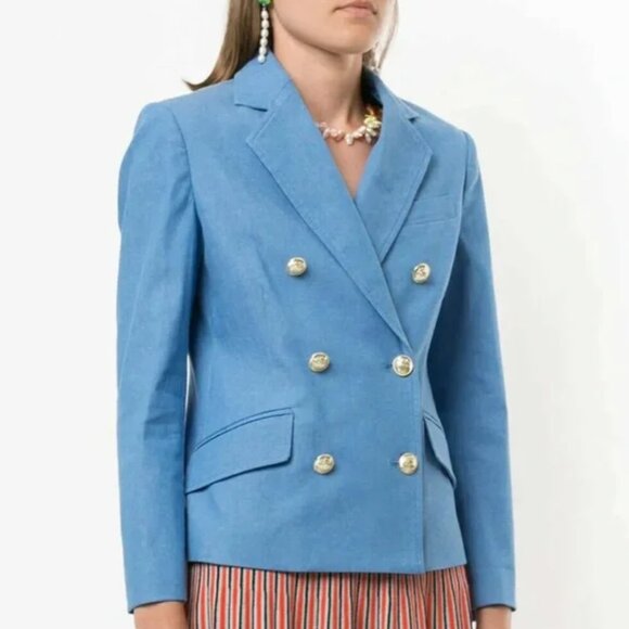Derek Lam 10 Crosby Myla Double Breasted Crop Blazer Blue Office Preppy NWT $450 - Picture 2 of 6